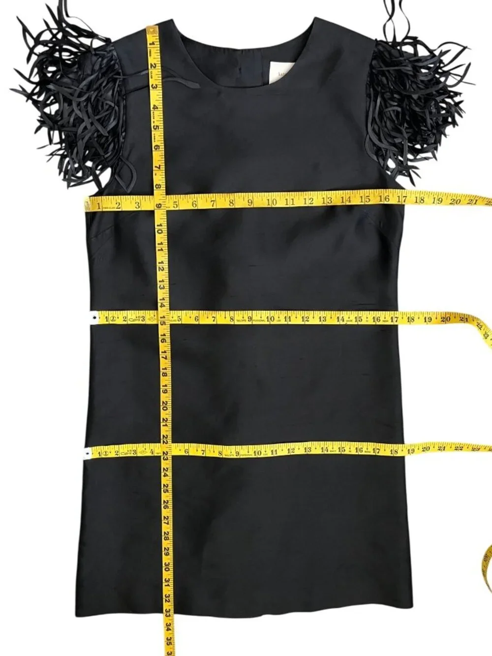 Kate Spade Vicky Fringe Sleeve Silk Cotton Shift Dress Black Size 2 Small